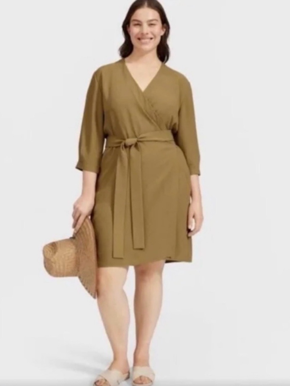 Everlane Japanese Goweave Olive Wrap Robe Dress with Self-Tie 00 - Picture 12 of 15